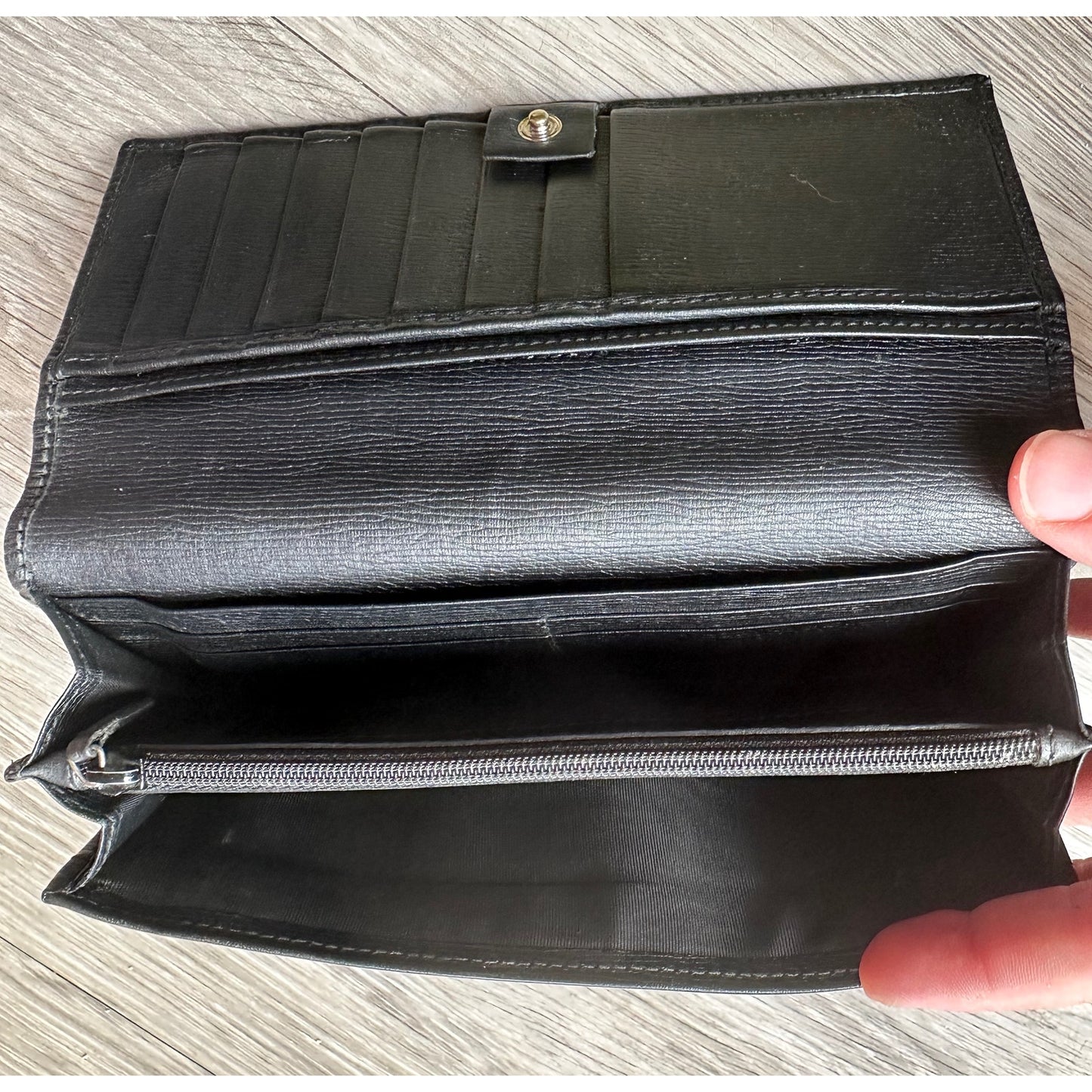 Gucci Black Long Bifold Wallet with Silver Belt Buckle