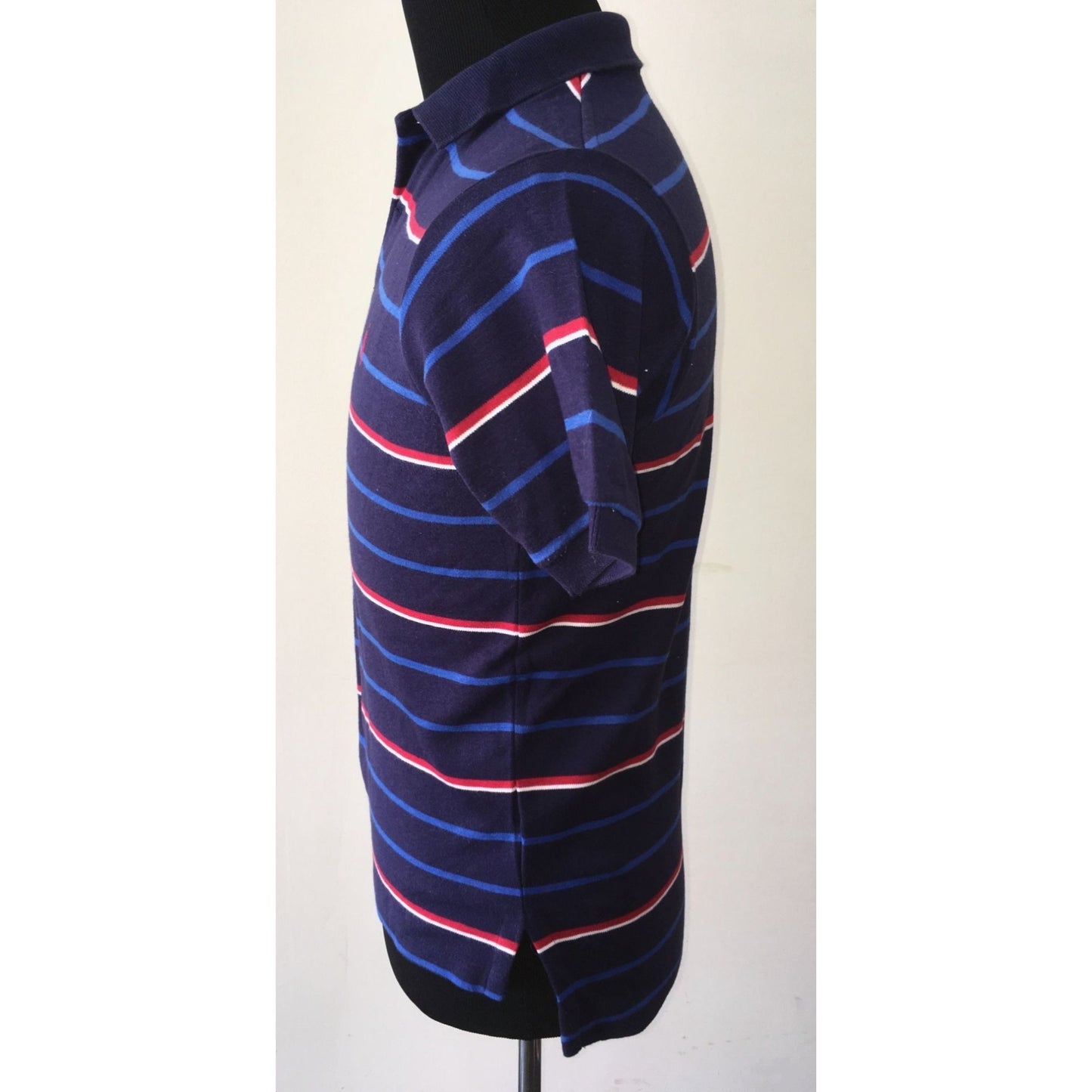 Men's Collared Polo Ralph Lauren Blue, Red, White Striped Shirt Size Medium