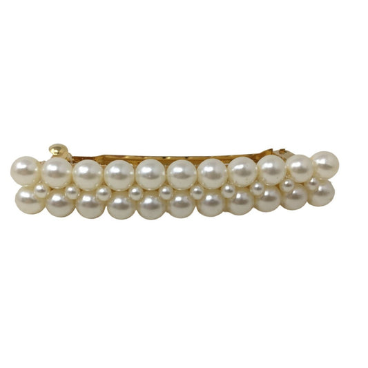 Women's/Girl's Pearly Hair Barrette Clip Accessory - White and Gold