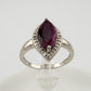 Marquise Cut Garnet & Diamond Ring - Sterling Silver - Size 8