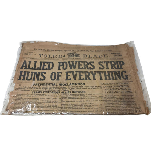 Vintage Collectible Toledo Blade Newspaper "Allied Powers Strip Huns of Everything"