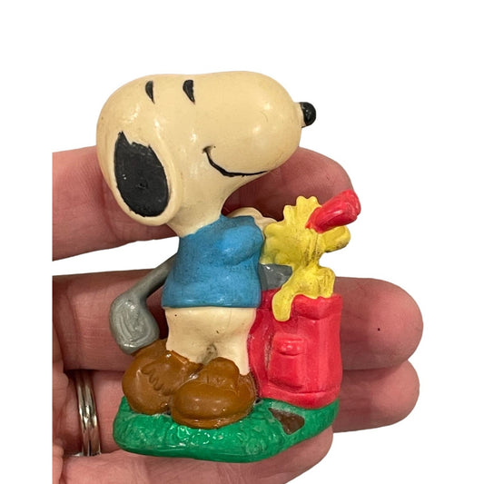 Vintage Peanuts Small Miniature Snoopy Golfing with Woodstock Figurine