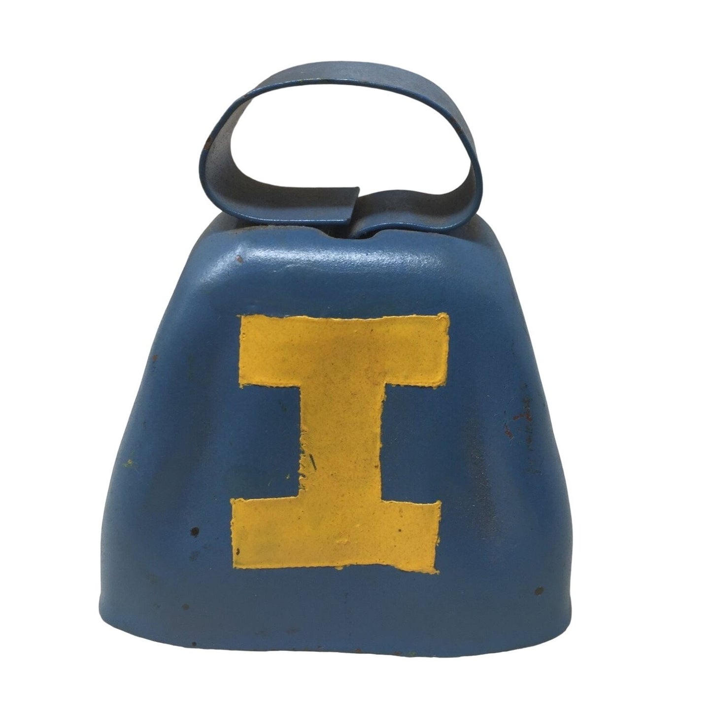 Handmade Blue & Yellow Hand Bell w/ Letter I on One Side & Lightning Bolt on the other