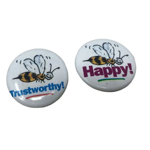Set of 2 Vintage American Girl Doll Retired 1994 Pinback Button Pins- Bee Happy/ Bee Trustworthy