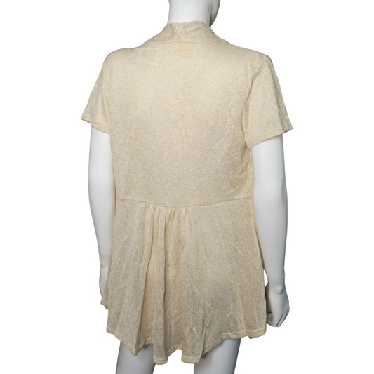 Chenault Ivory and Gold Woven Women's Medium Cover / Wrap - Short sleeves with cinched Back