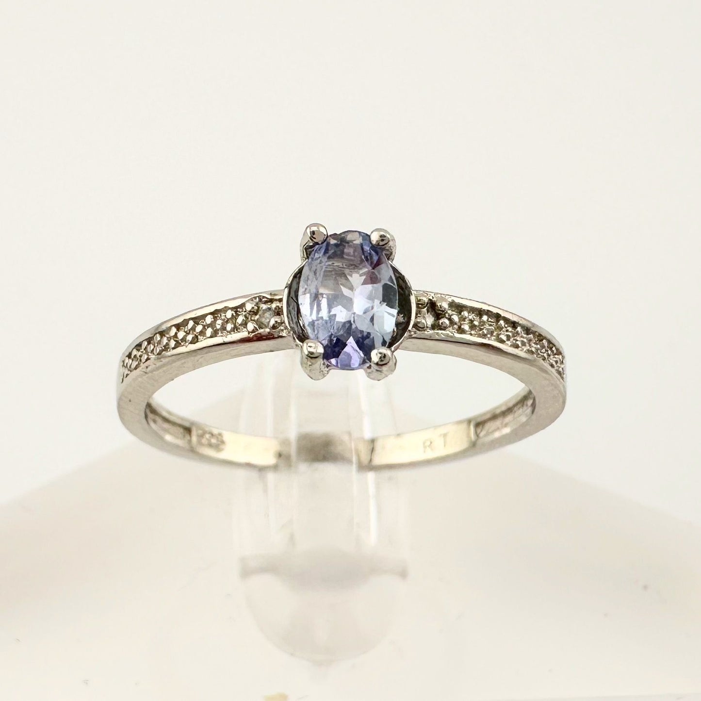 Beautiful Oval Tanzanite Ring with Diamond Accent - Sterling Silver Size 7