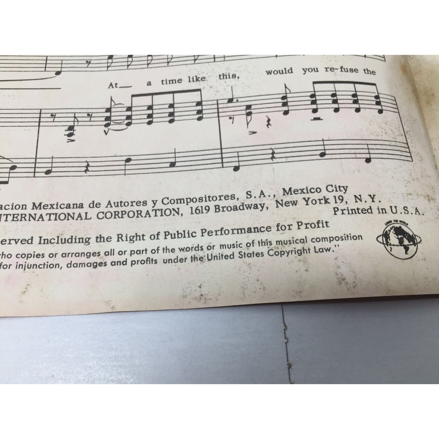 ''BE MINE TONIGHT'' SHEET MUSIC