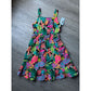 Girls Sundress - Tropical Foliage Print Dress - Black w Bright Colors Small Cutouts at Waist - M (8-10)