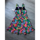 Girls Sundress - Tropical Foliage Print Dress - Black w Bright Colors Small Cutouts at Waist - M (8-10)