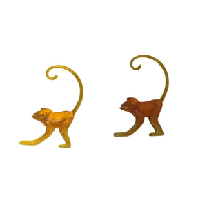 2 Orange Plastic Miniature Monkey Figurines with Curled tails