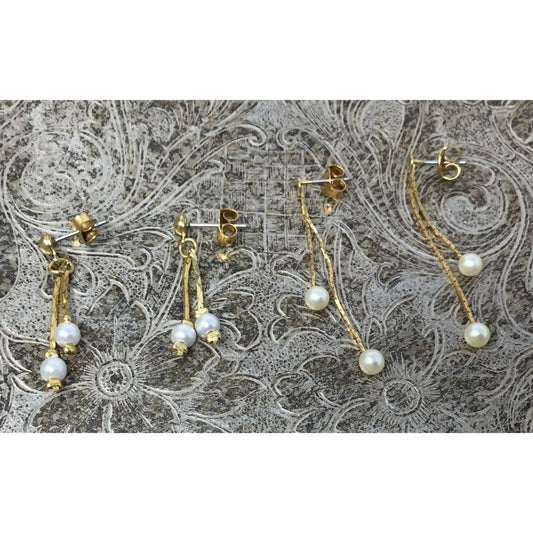 2 Pairs of Women's Beautiful Gold Tone & Faux Pearl Drop Dangle Earrings - A+ Stuff - Earrings - A+ Stuff