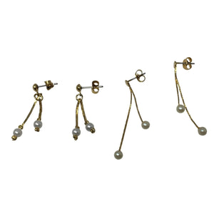 2 Pairs of Women's Beautiful Gold Tone & Faux Pearl Drop Dangle Earrings