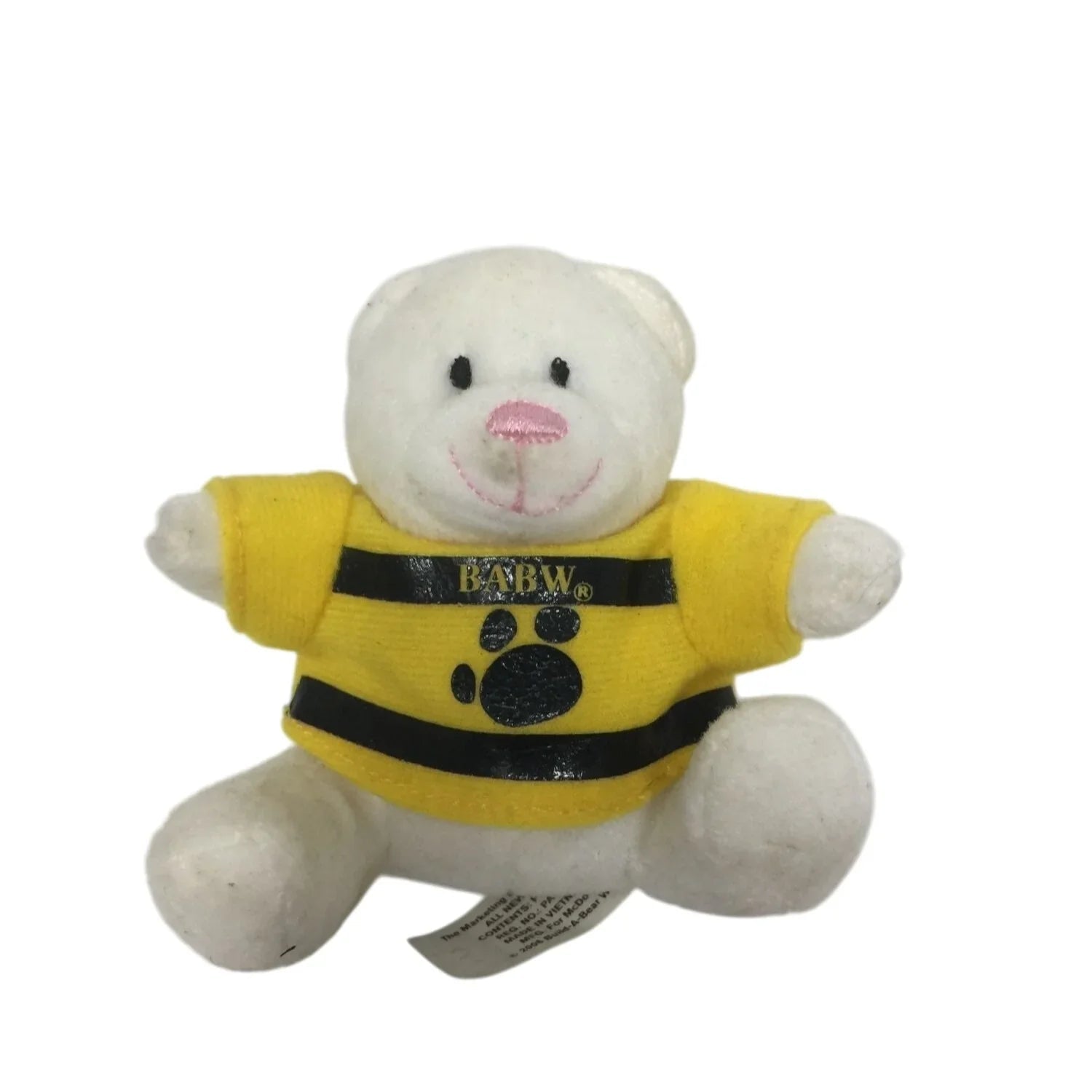 2006 Build A Bear Miniature White Cuddly Teddy Bear Wearing Yellow/Black Tee Shirt - build a bear - Plush Toys / Stuffed Animals - A+ Stuff
