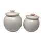 Vintage Pair of Round Lidded Jars With Flower Pattern of the Front