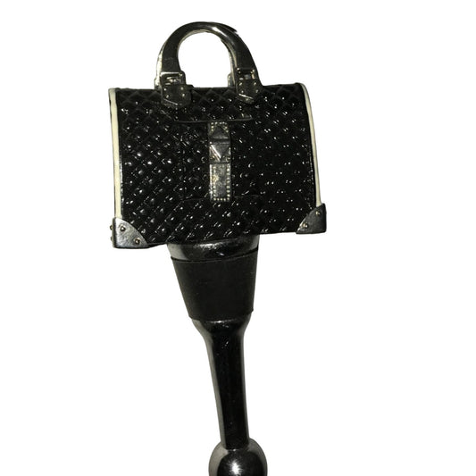 Black/Silver Handled Classy Handbag Purse Bottle Stopper 4''