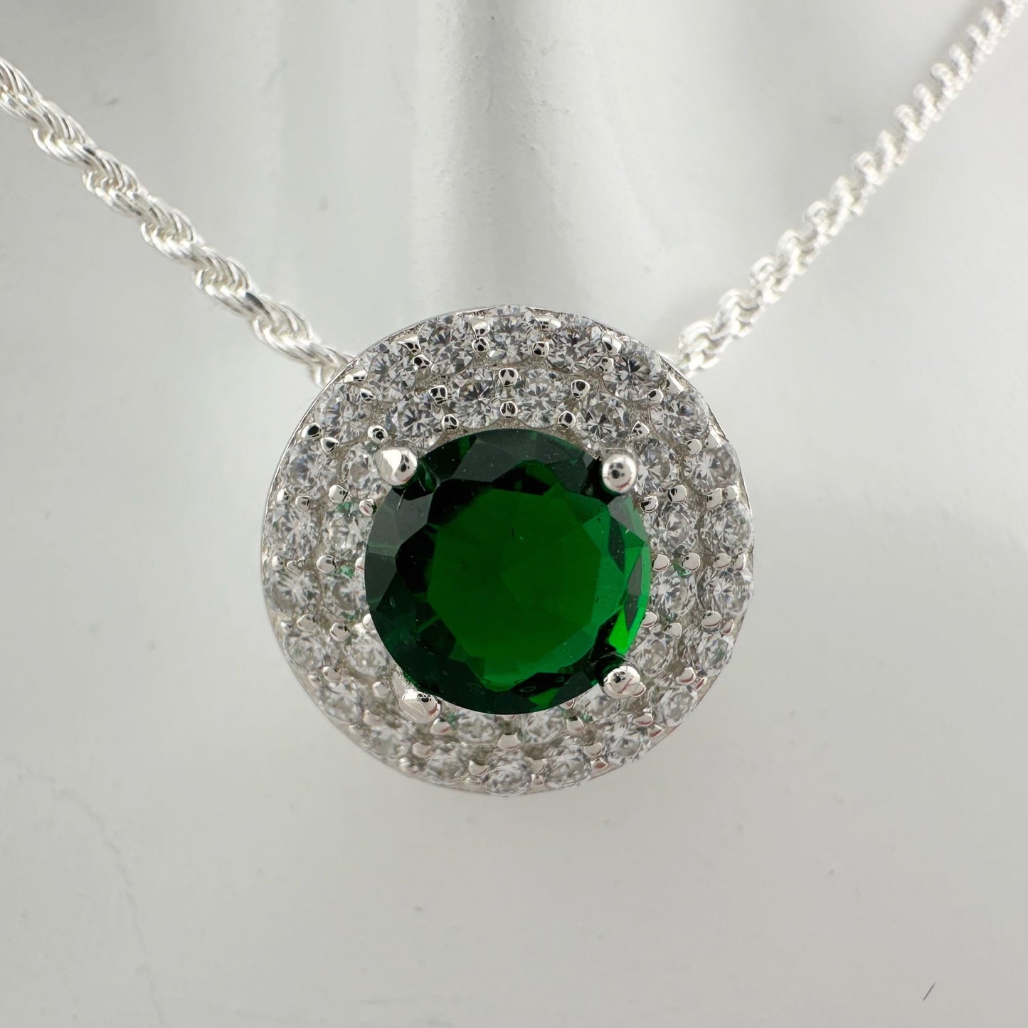 Brilliantly Beautiful 2.40ct Lab Created Emerald Halo Pendant - Sterling Silver