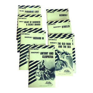 Set of 11 Cliff Notes Books - Othello, Beowwulf, Paradise Lost, The old Man and the Sea, Richard III, & More