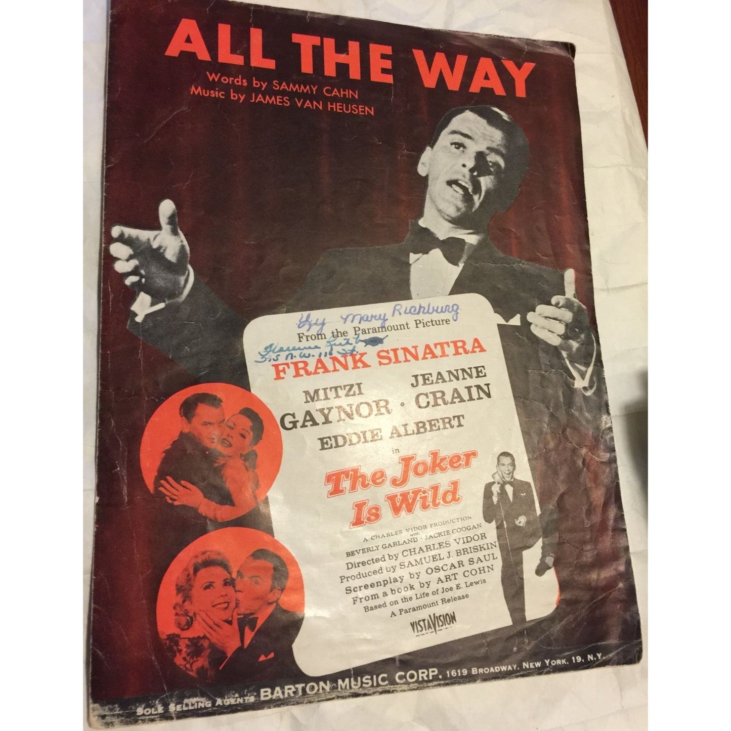 All The Way by Sammy Cahn & James Van Heusen- Frank Sinatra- Vintage Sheet Music