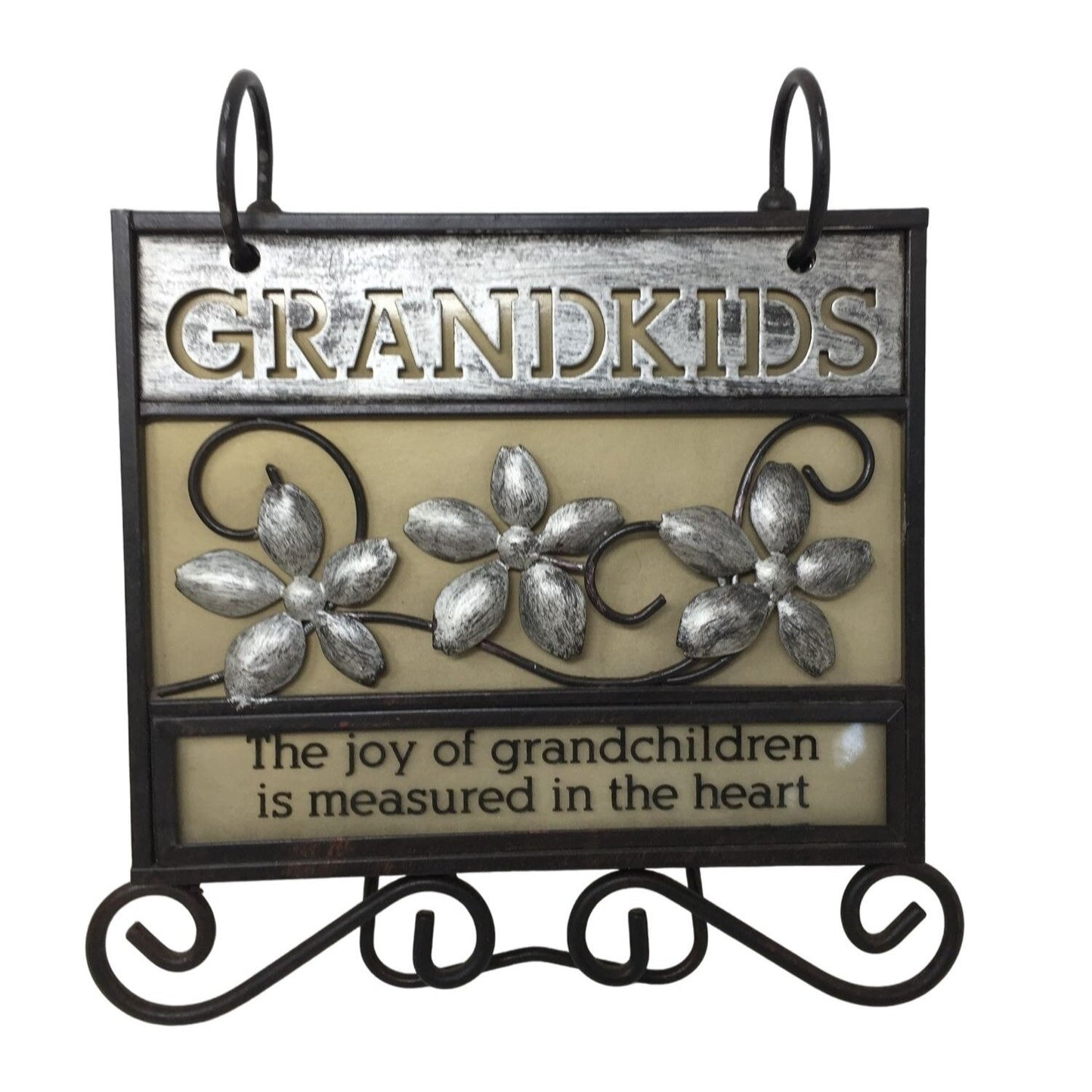 Grandkids Photo Album (with Stand built in)- Pretty Metal Flowers and Swirl Design