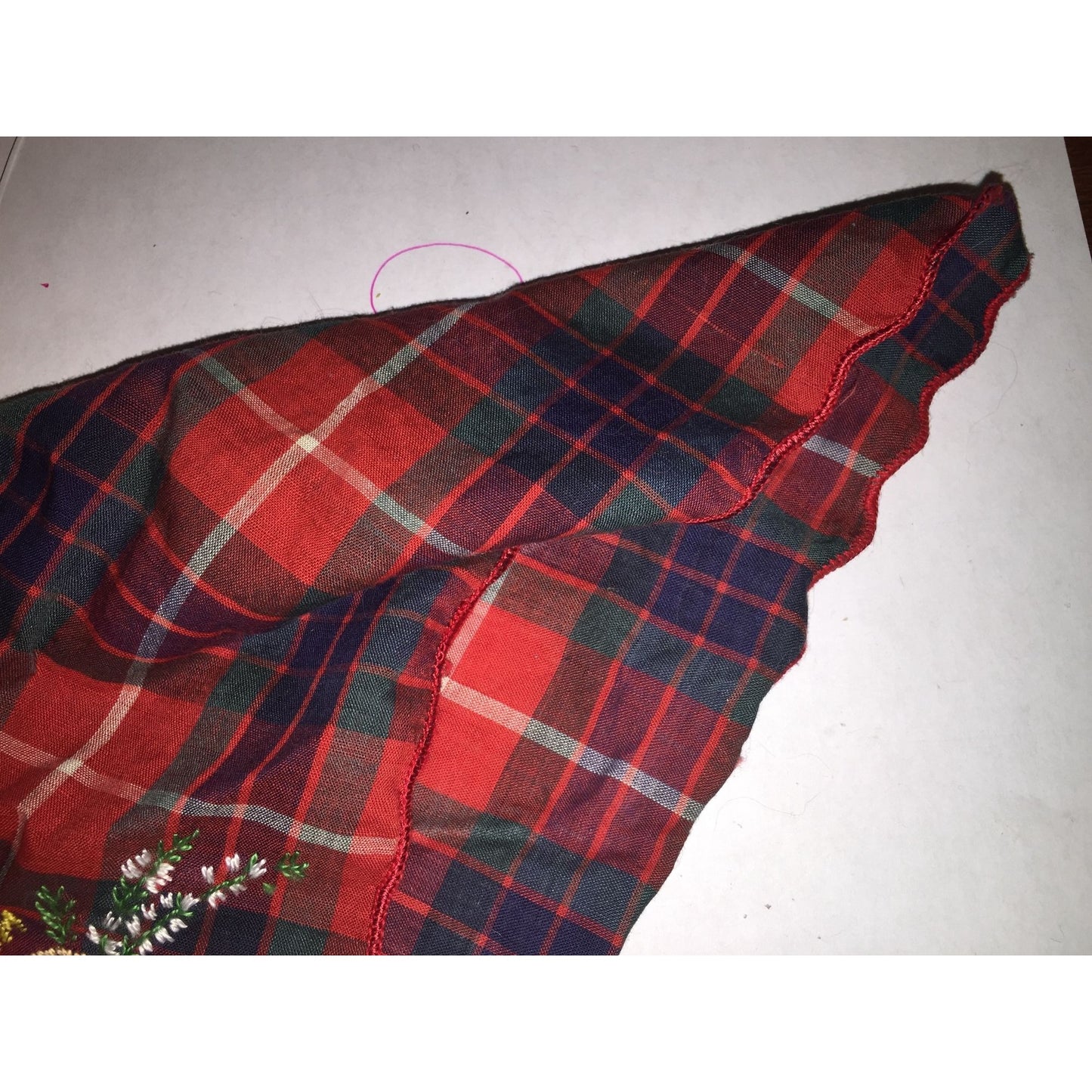 Vintage Red, Green and Blue Plaid "From Oban" Handkerchief