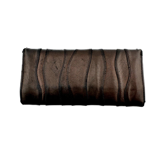 Prada Metallic Brown Wave Leather Flap Continental Wallet