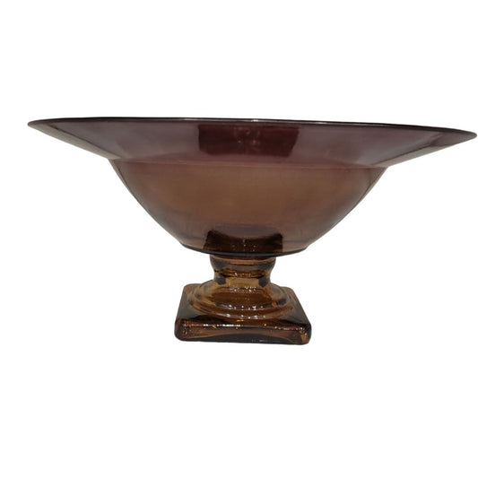 Brown Glass FOOTED Pedestal Dish ( for decor or serving)  Great style!