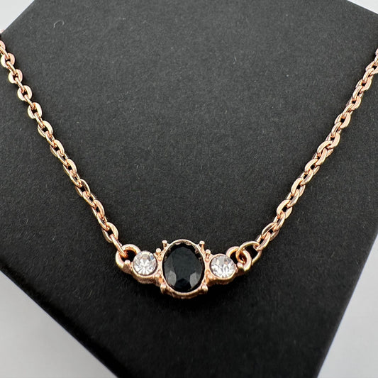 Pretty Oval Sapphire and Crystal Necklace with Rose Gold Overlay