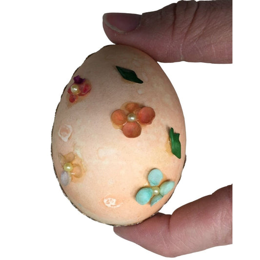 Decorative Faux Easter Egg With Colorful Flowers/Silver Ribbon (Some flowers fell off)