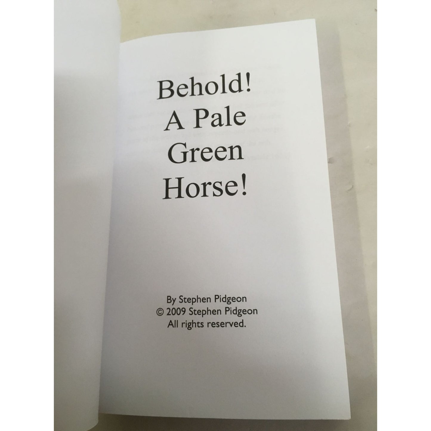 Behold! A Pale Green Horse! Book by Stephen Pidgeon