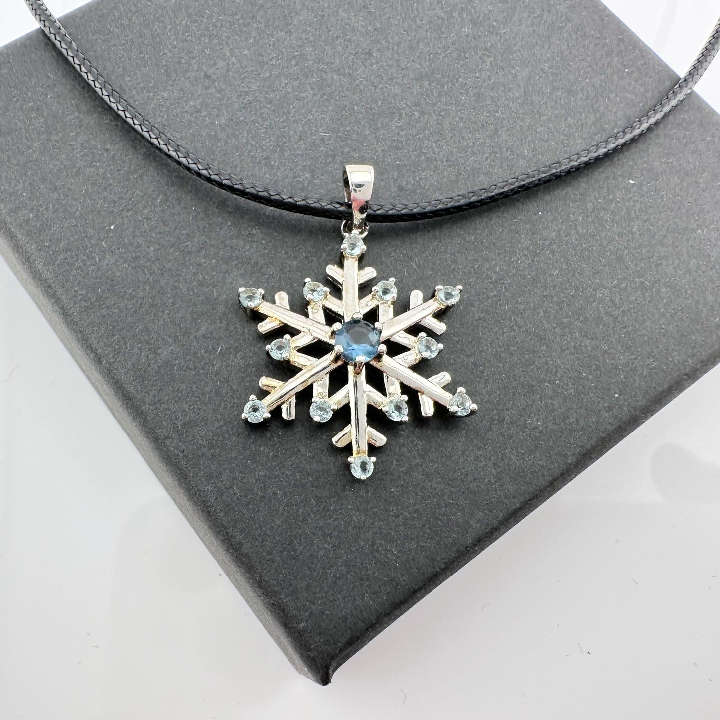 Fun and Festive London Blue Topaz Snowflake Necklace