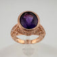 Enchanting 4.12 Carat  Natural Amethyst Designer Ring - SIze 7.25 - 14kt Rose Gold Overlay - Beautiful!