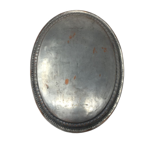 Vintage Round Oval Shaped Silver Metal Serving Plate