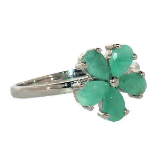 1.36 Carat Emerald Flower Shaped Ring in Sterling Silver Setting - Size 8