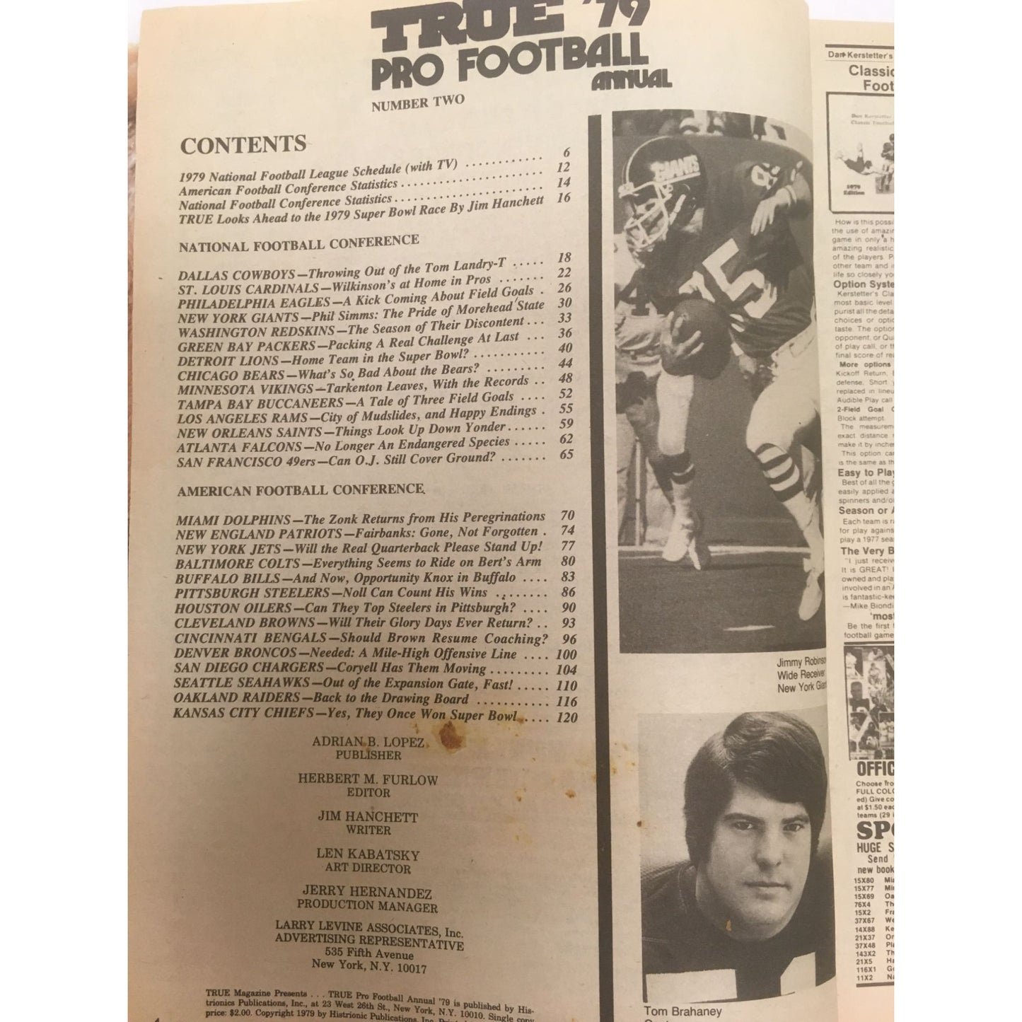 VINTAGE 1979 TRUE PRO FOOTBALL ANNUAL MAGAZINE