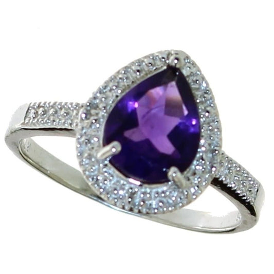 2.24 Carat Natural Amethyst Ring Size 8.25 - Sterling SIlver Setting - Diamond Accent