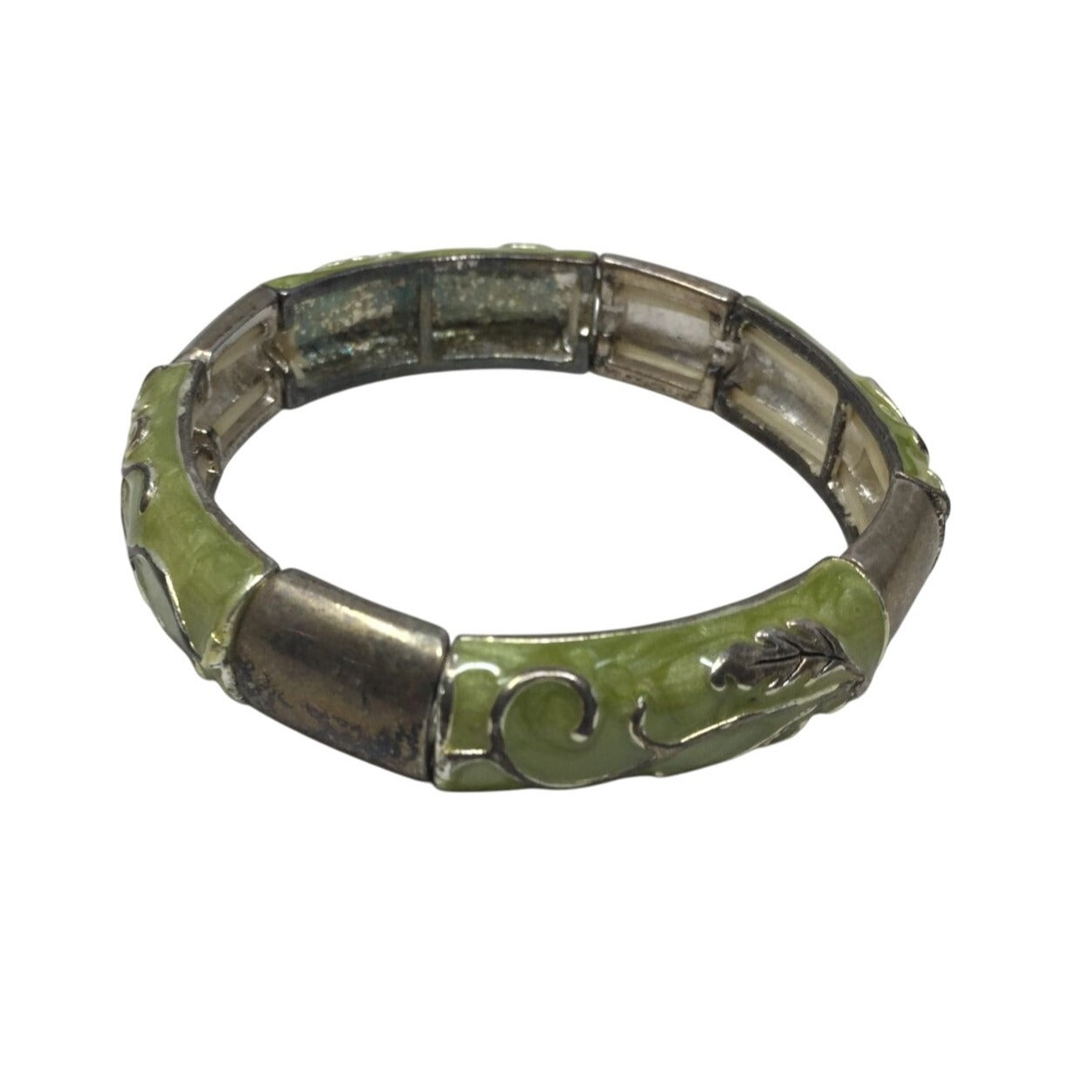 Women's Green and Silver Bangle Bracelet