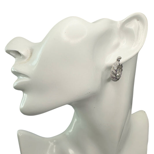 Holsted Jewelers Rhodium Plated Wide Detailed Hoop Diamond Earrings