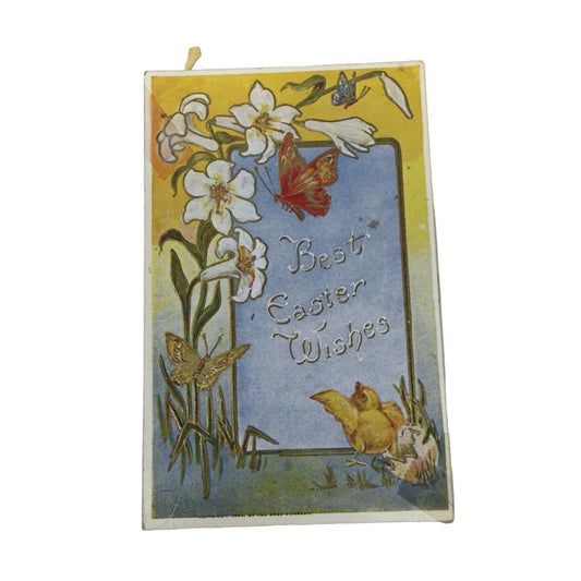 Vintage Holiday "Best Easter Wishes" Postcard with Flowers/Butterflies