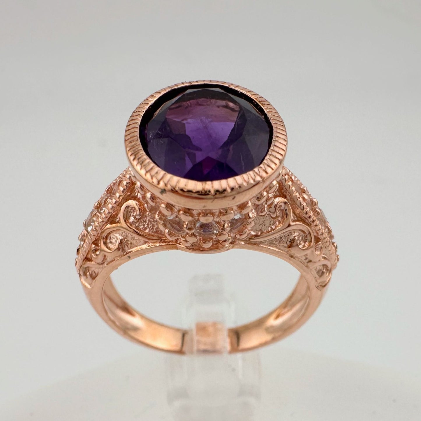 Enchanting 4.12 Carat  Natural Amethyst Designer Ring - SIze 7.25 - 14kt Rose Gold Overlay - Beautiful!