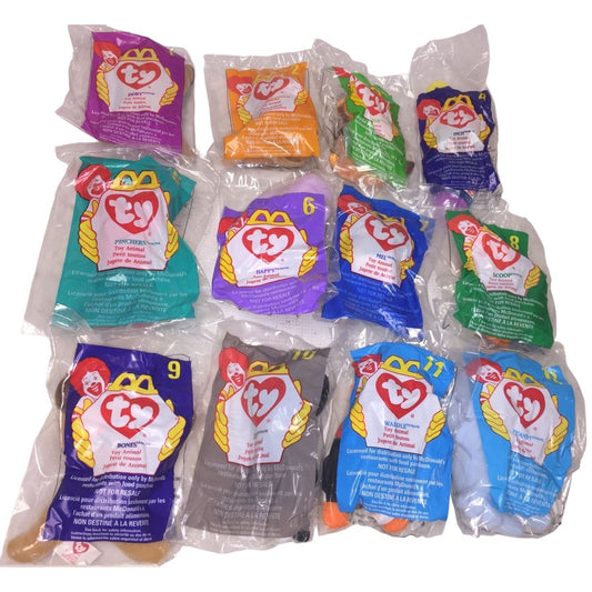 McDonalds Restaurant Kids Meal Toy Set (1-12) Ty Beanie Babies 1998 Promotion - New in Sealed Bags - Miniature beanie Babies