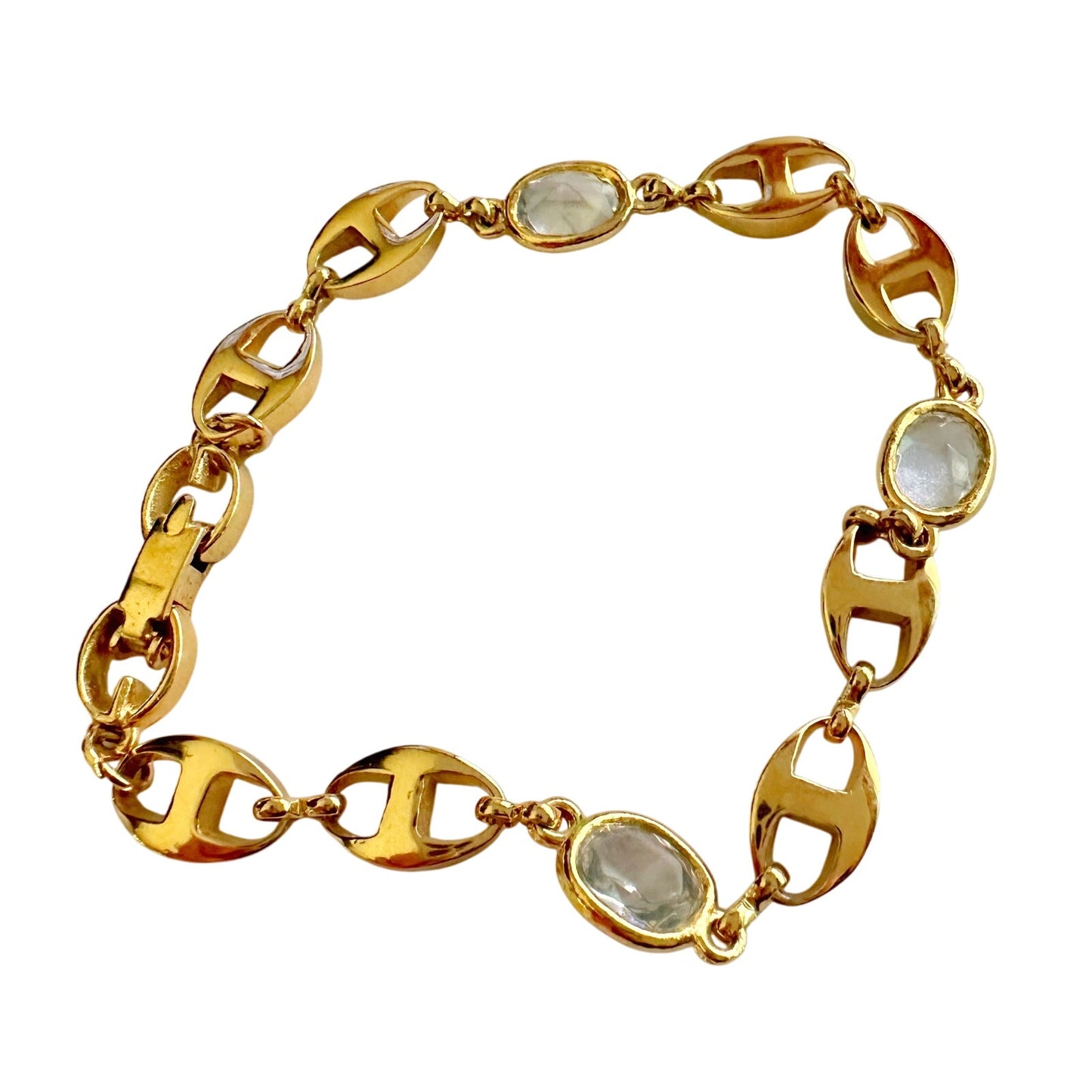 Givenchy Oval Mirrored Gs Gold Plate Bracelet with Clear Gemstones