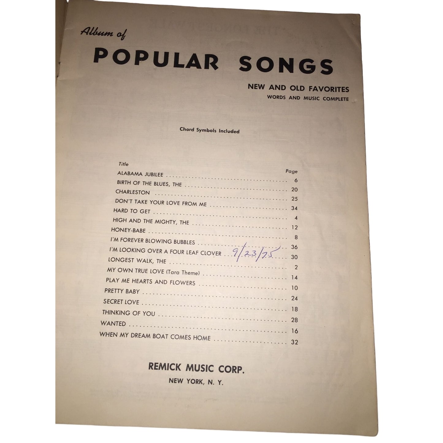 Vintage Album of Popular Songs NEW AND OLD Songbook Sheet Music