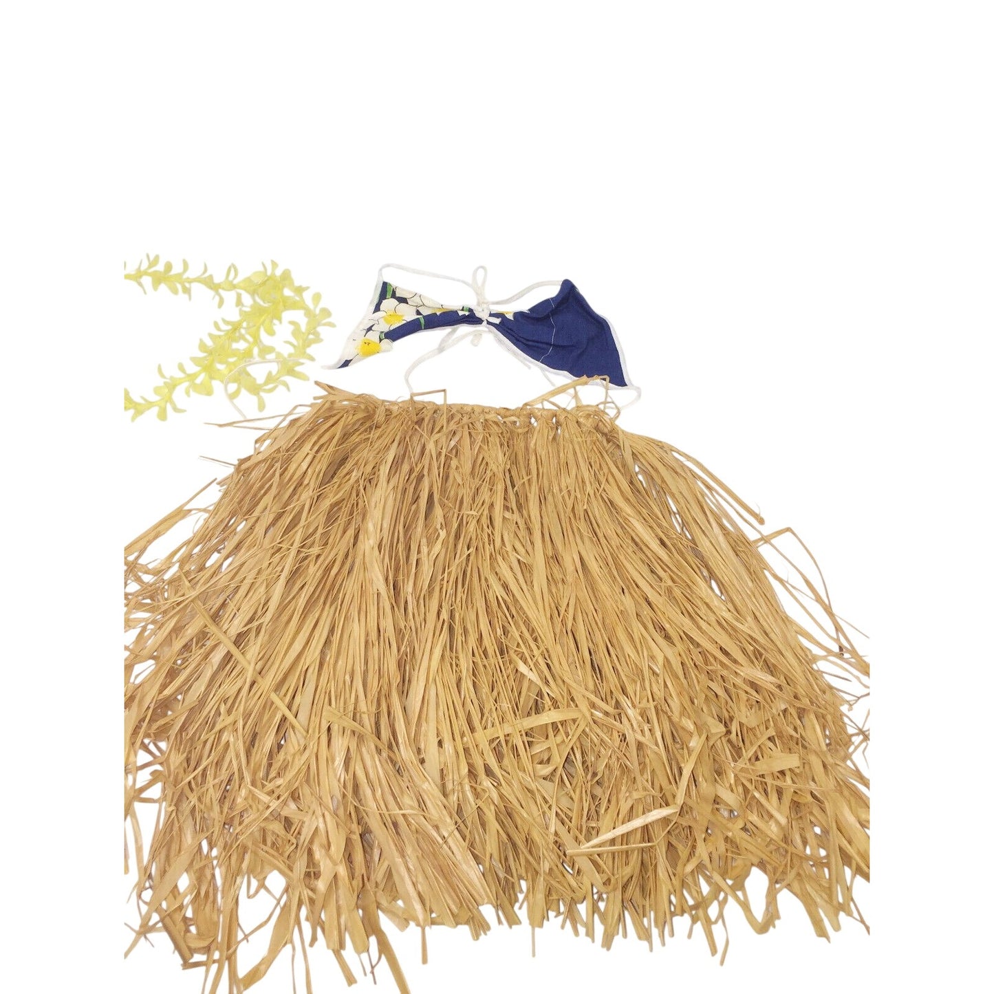 Vintage CHILD’S 3 PC HULA Outfit Hawaii Blue Yellow Lei Size S-M