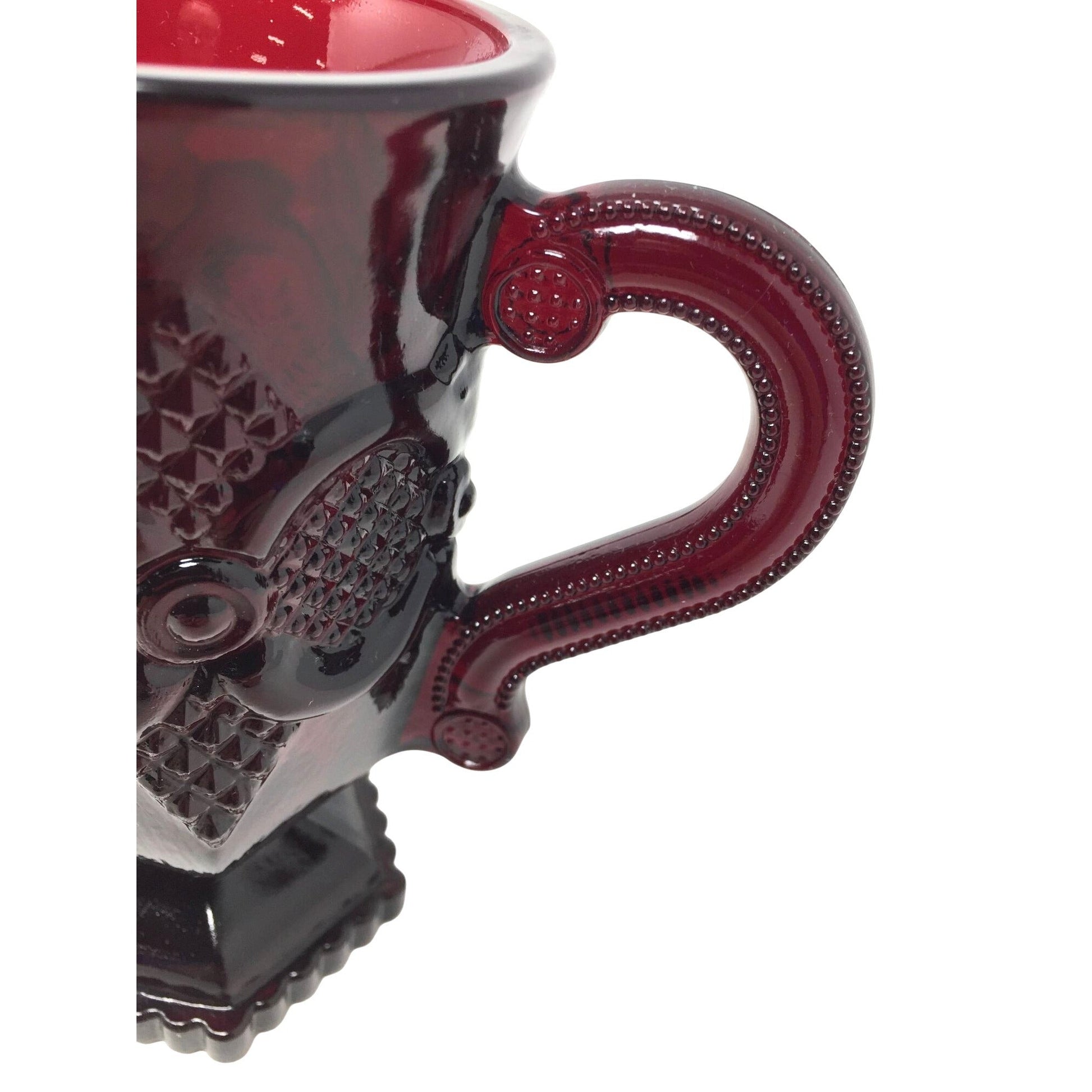 Vintage Avon 1876 Cape Cod Ruby Red Glass Pedestal Mugs (2) in Orig Box A+ Stuff  A+ Stuff Mugs
