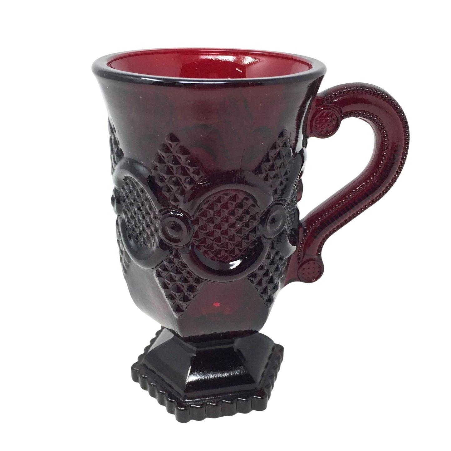Vintage Avon 1876 Cape Cod Ruby Red Glass Pedestal Mugs (2) in Orig Box A+ Stuff  A+ Stuff Mugs
