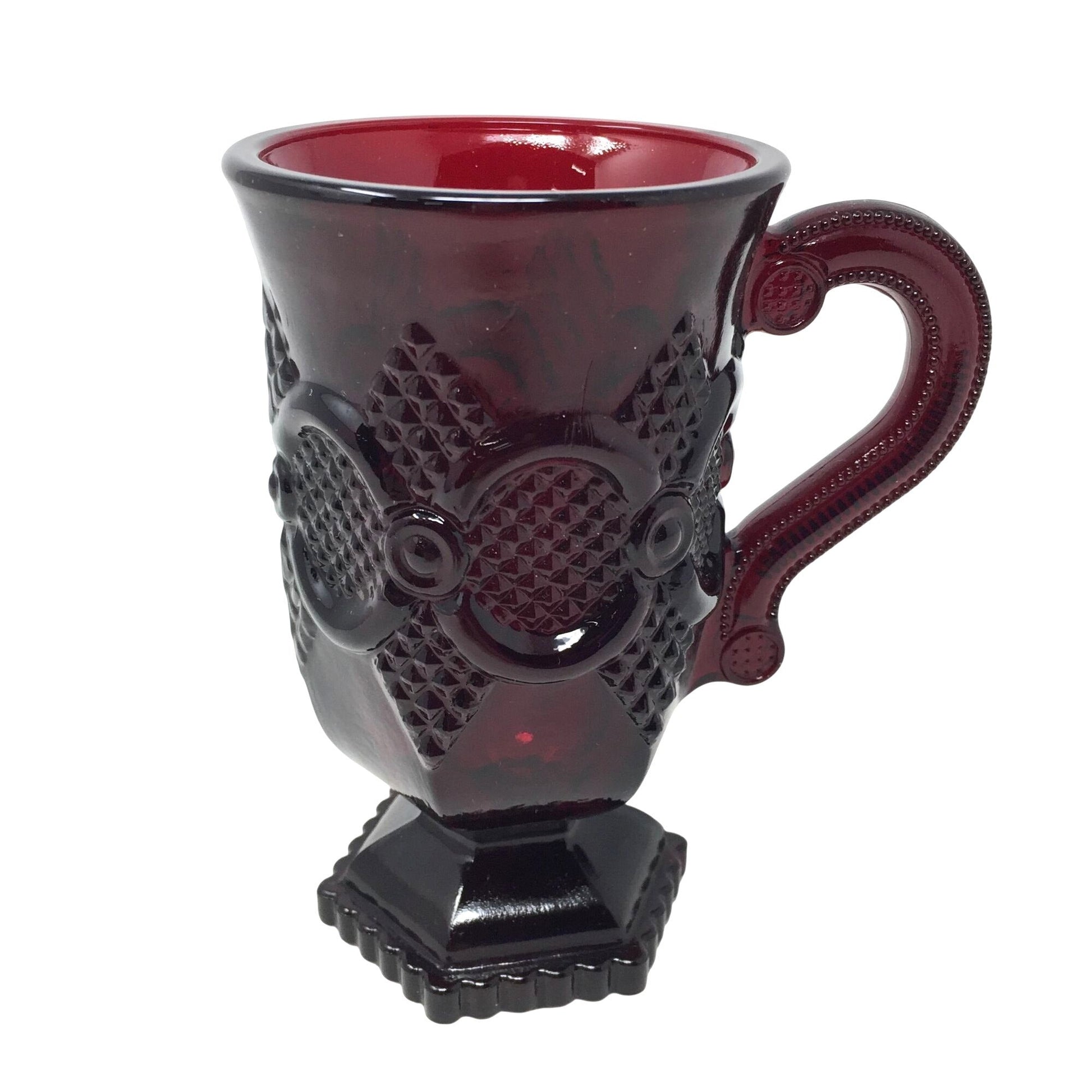 Vintage Avon 1876 Cape Cod Ruby Red Glass Pedestal Mugs (2) in Orig Box A+ Stuff  A+ Stuff Mugs