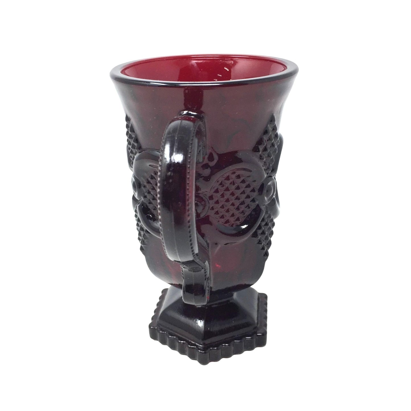 Vintage Avon 1876 Cape Cod Ruby Red Glass Pedestal Mugs (2) in Orig Box A+ Stuff  A+ Stuff Mugs