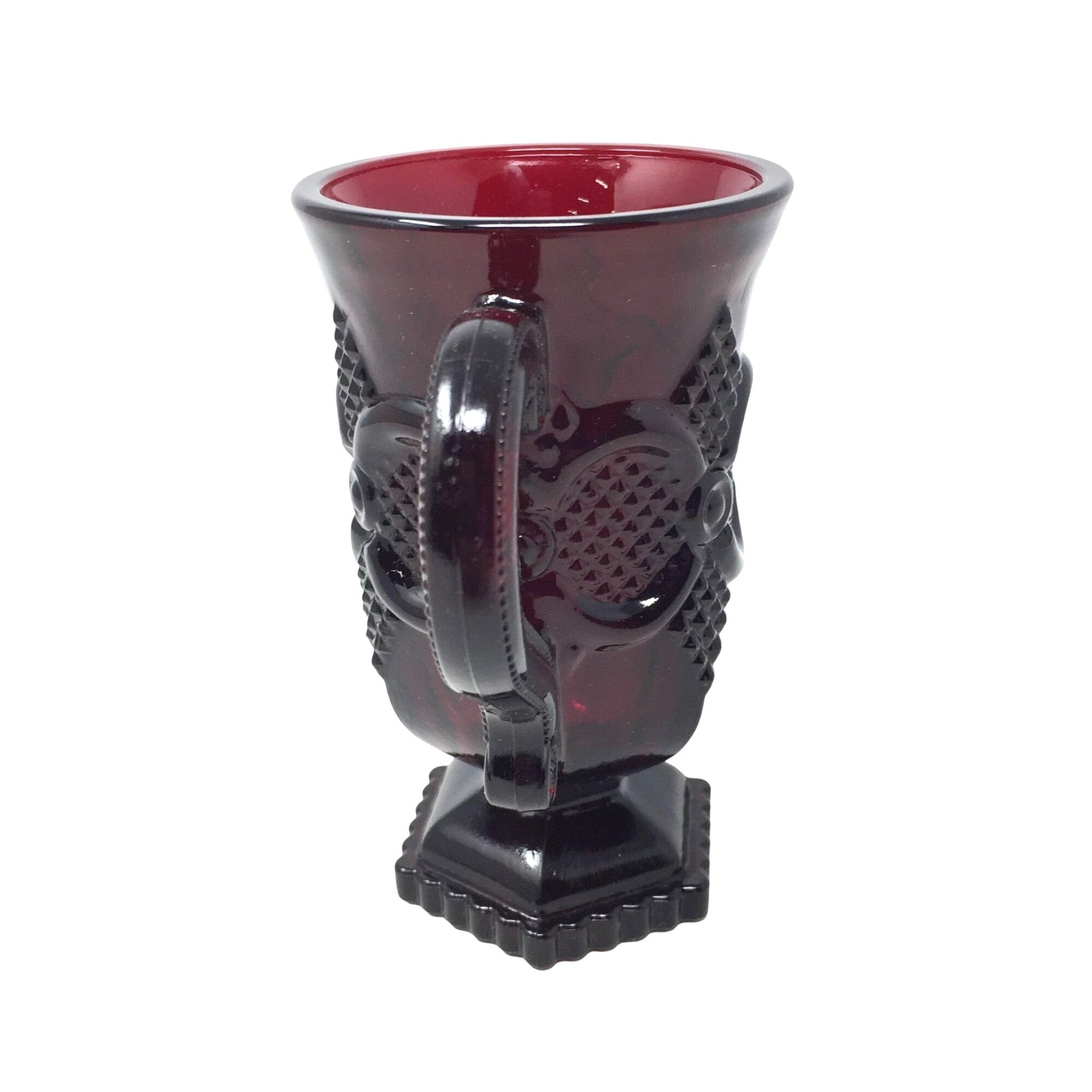Vintage Avon 1876 Cape Cod Ruby Red Glass Pedestal Mugs (2) in Orig Box A+ Stuff  A+ Stuff Mugs