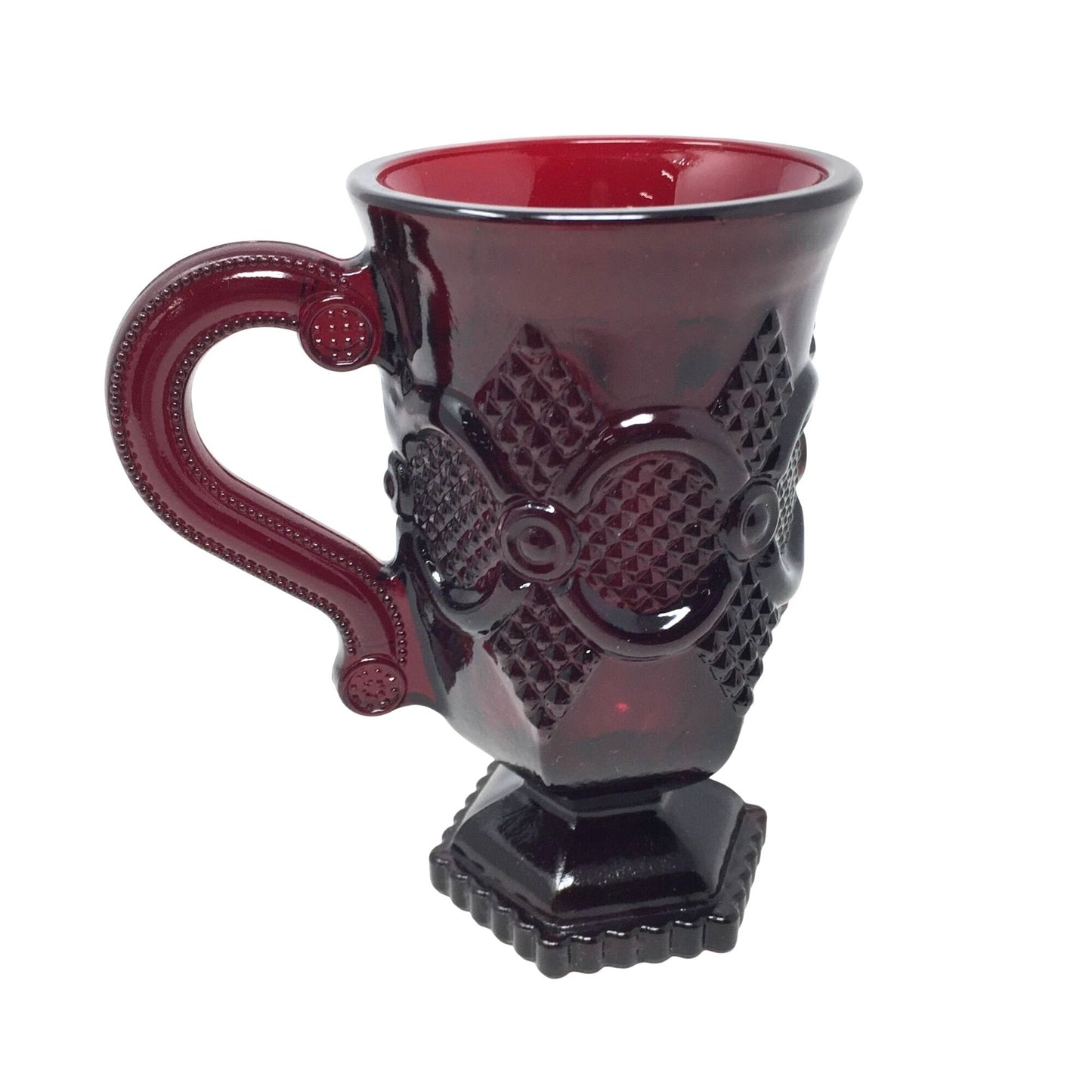Vintage Avon 1876 Cape Cod Ruby Red Glass Pedestal Mugs (2) in Orig Box A+ Stuff  A+ Stuff Mugs