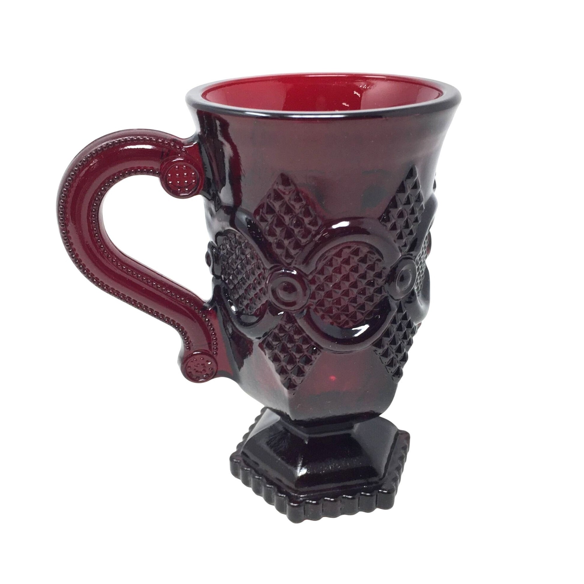 Vintage Avon 1876 Cape Cod Ruby Red Glass Pedestal Mugs (2) in Orig Box A+ Stuff  A+ Stuff Mugs